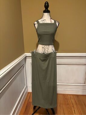 NWOT Travis Mathew Olive Green Maxi Skirt and Cropped Tank Top